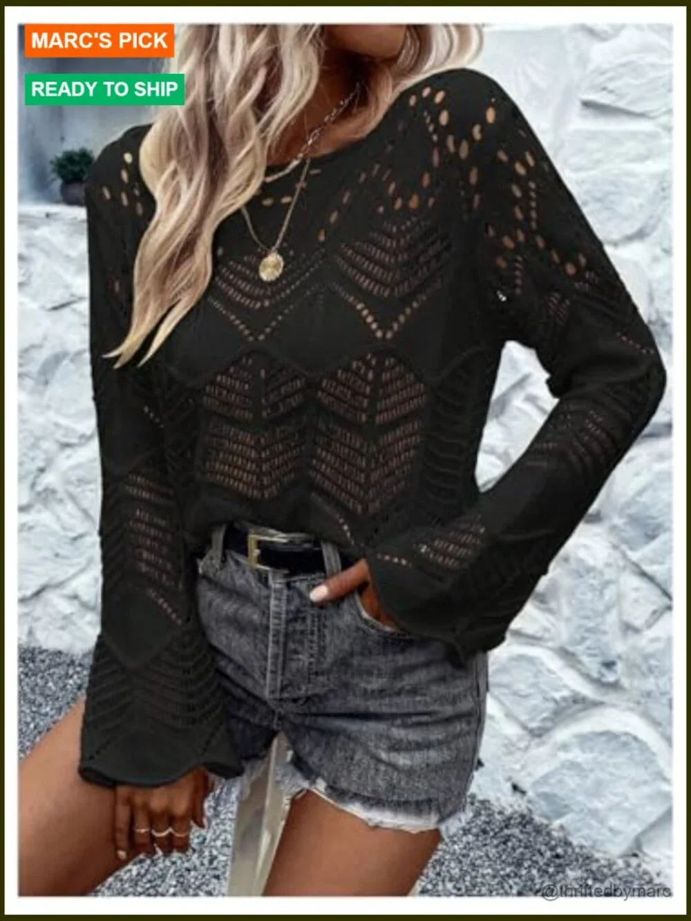 Crochet Hollow Out Crew Neck Long Sleeve Pullover Sweater